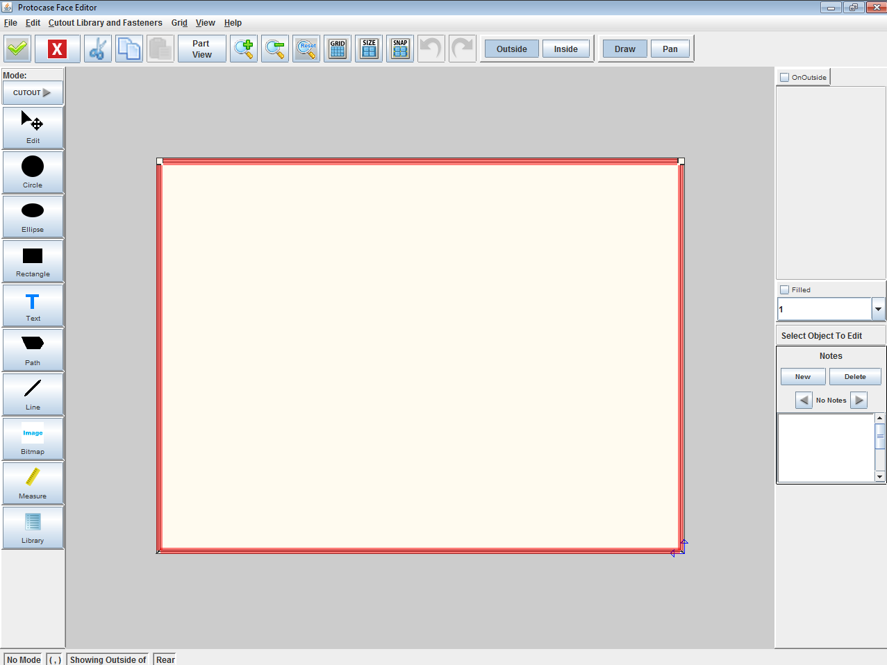 Face Editor window: U-Shape enclosure, rear face